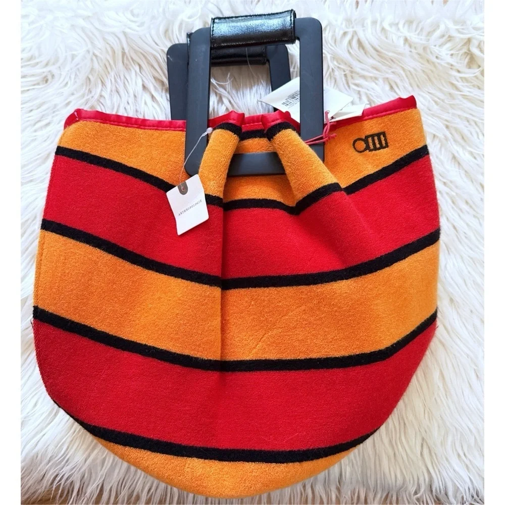 NWT Solid & Striped The Cassie Terrycloth Red & Orange Striped Bucket Purse Bag‌